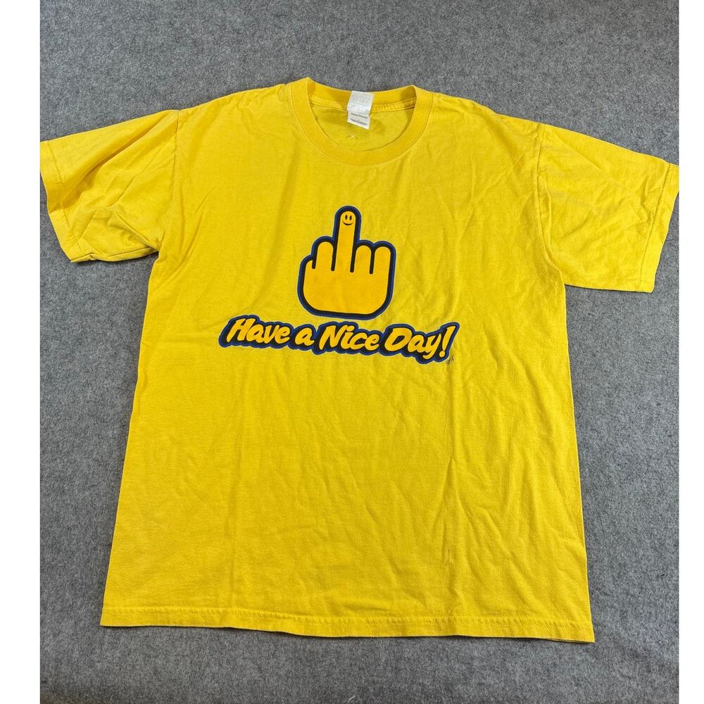 Have A Nice Day Shirt Mens Yellow Graphic Smile Hand Tee Streetwear Y2K Large